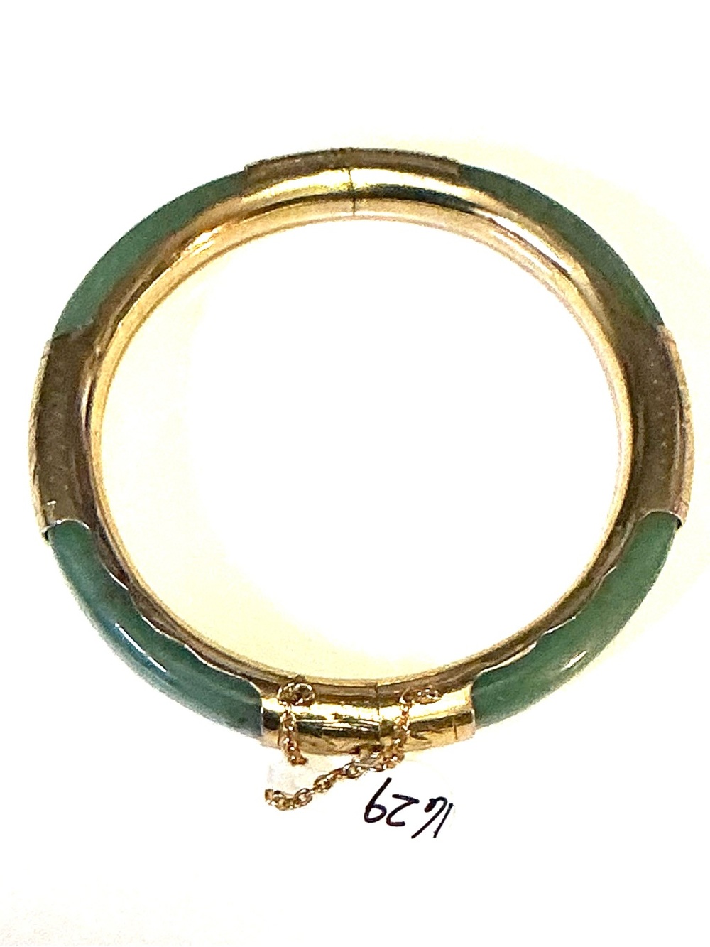 Vintage Jade Hinged Bangle with Gold tone accents